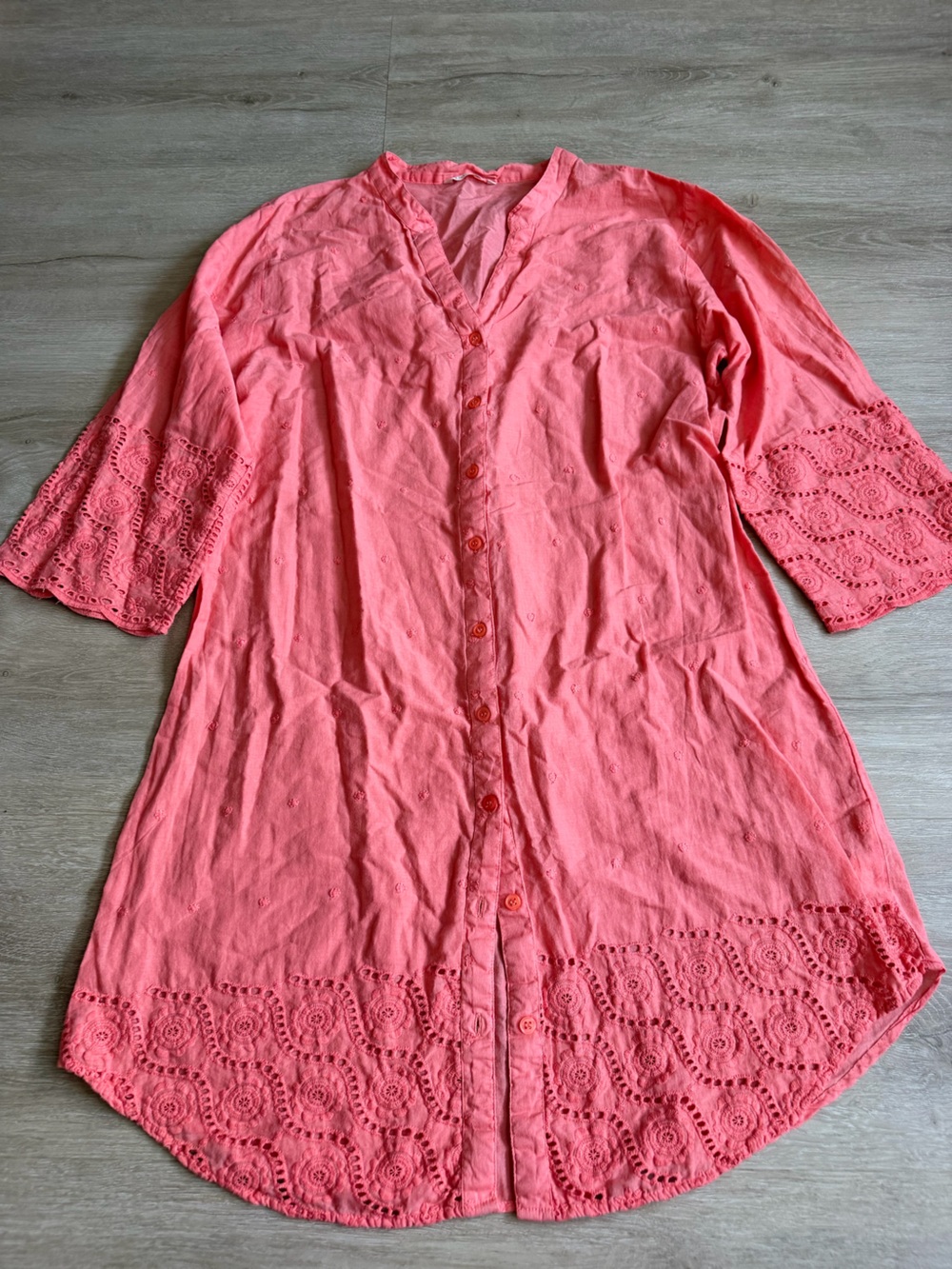 Women's Coral Swimsuit Cover Up Shirt Button Up Beach Dress Cotton SZ L Resort